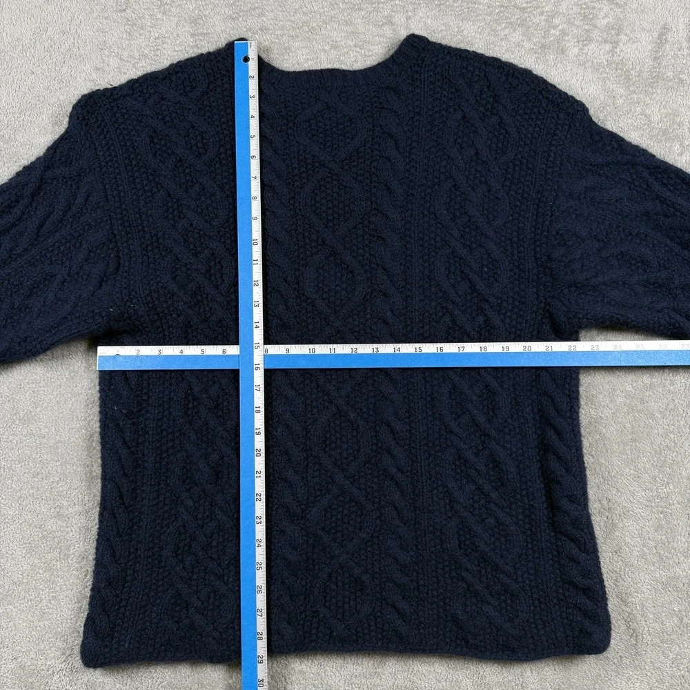 Vintage J Crew Mens Large Blue 100% Wool Cable Knit By Hand Pullover Sweater